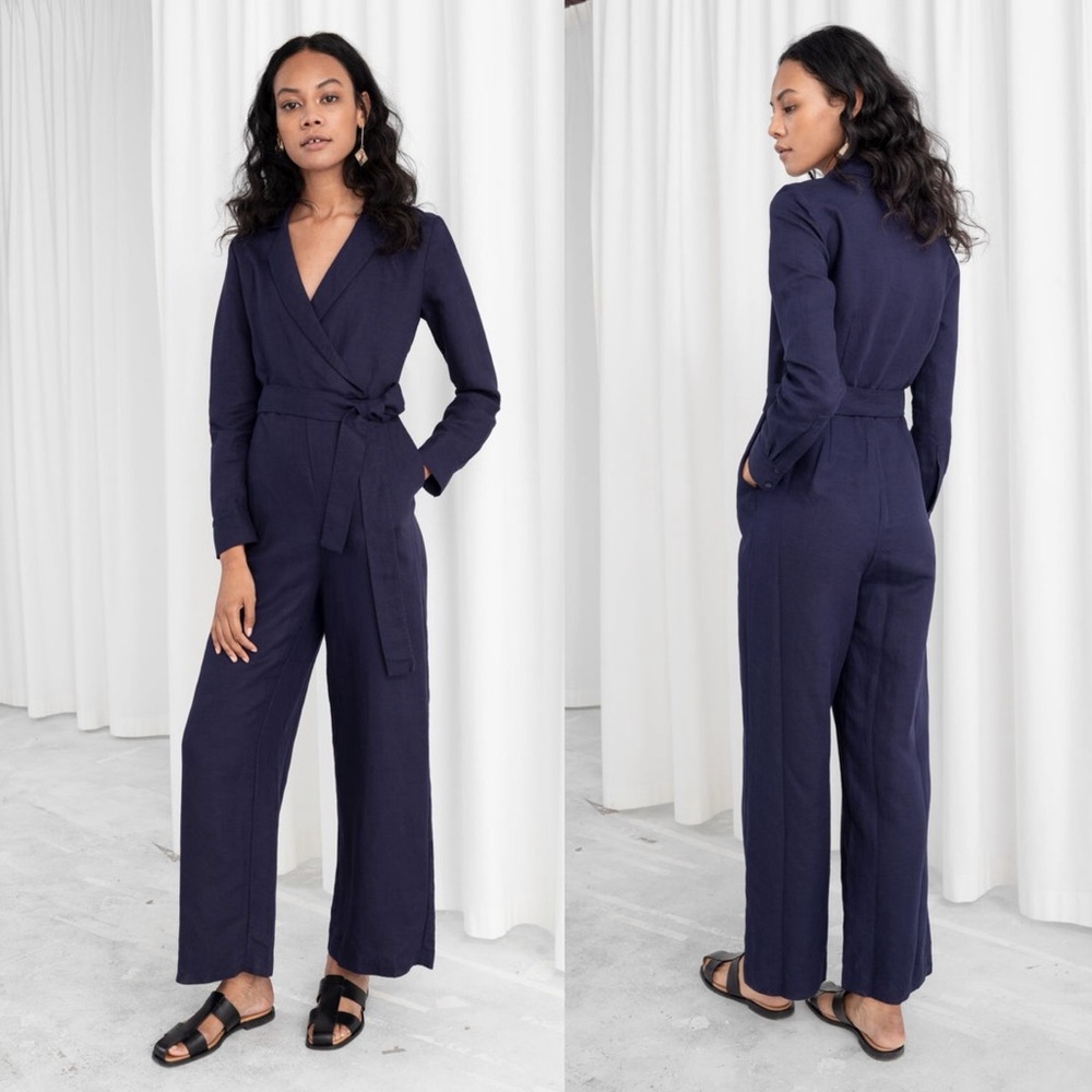 & Other Stories Purple Wrap Jumpsuit /Tie Waist, Wide Leg
Size 4